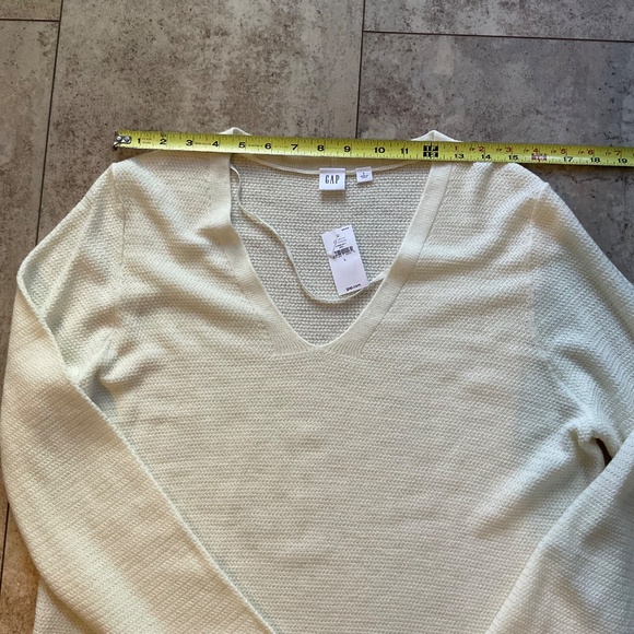 Gap Tunic Sweater Women’s Sz L Cream Brooklyn V-neck Wool Blend Sheer NWT - Picture 6 of 13